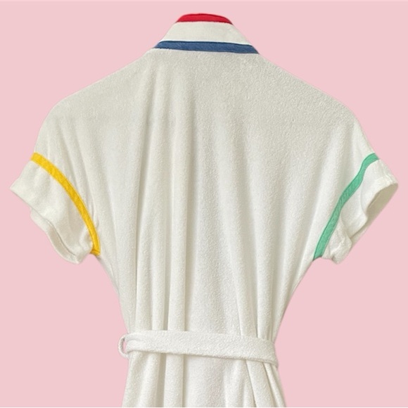 Vintage 70s Terry Cloth Pool Spa Retro Resort Wrap Robe White Rainbow Loungewear - Picture 6 of 13